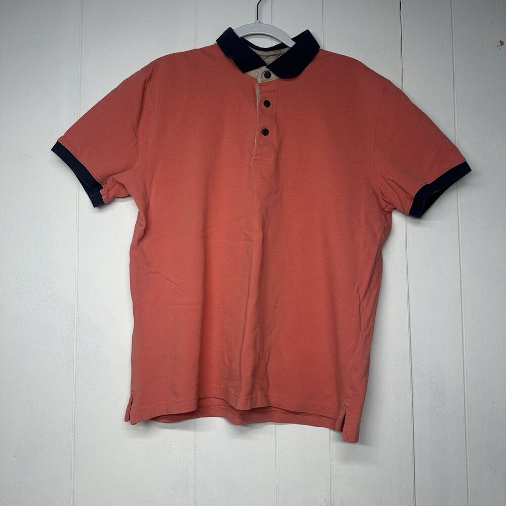 L.L. Bean Polo Shirt Men’s Large Pink Navy Collar Freeport Maine Vintage